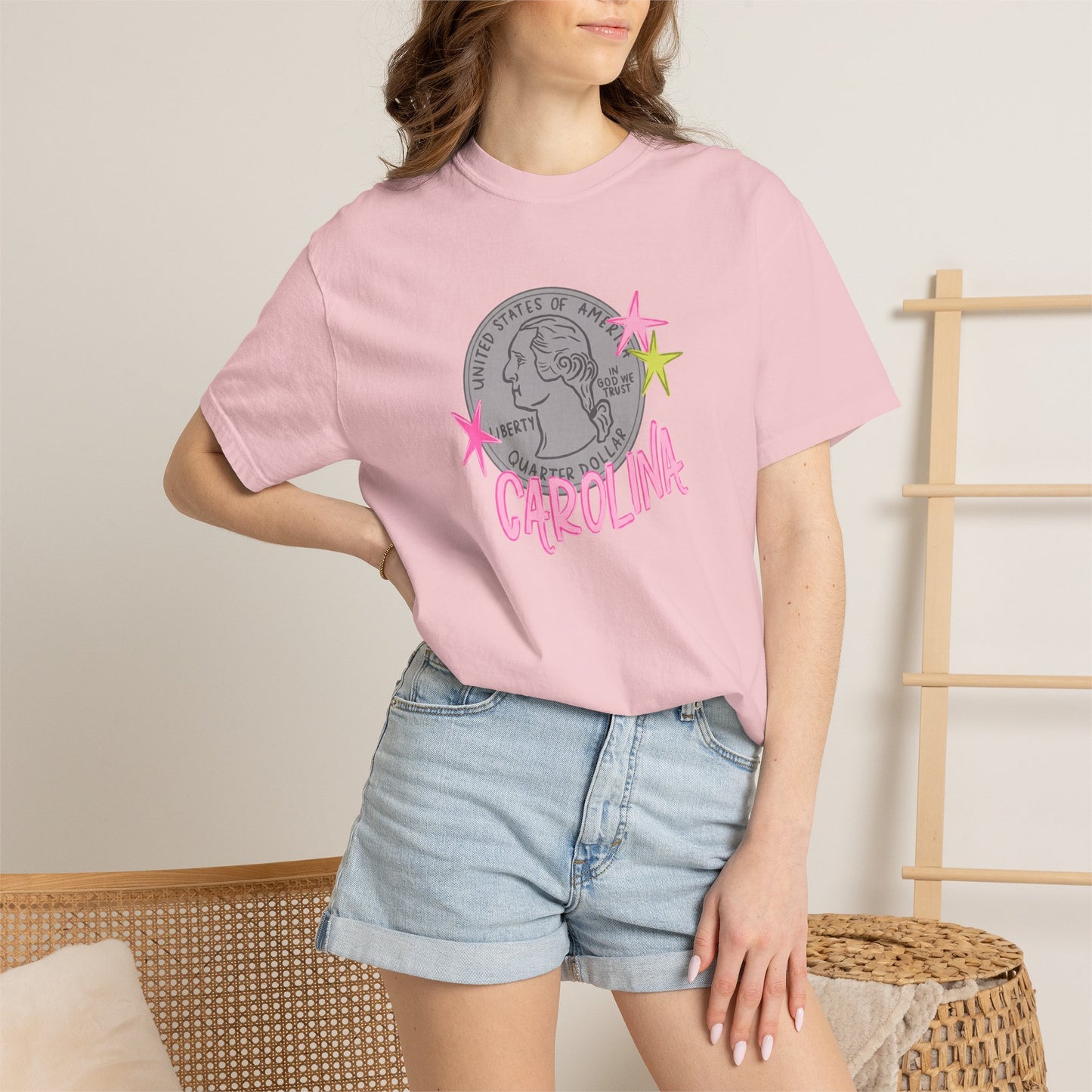 California Coin Graphic Tee — 'California' Retro Neon Stars T-Shirt
