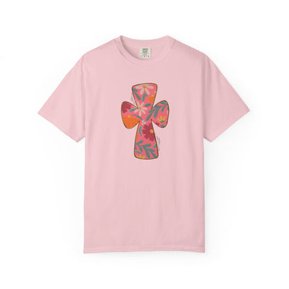 Floral Cross T-Shirt — Tropical Flower Graphic Tee