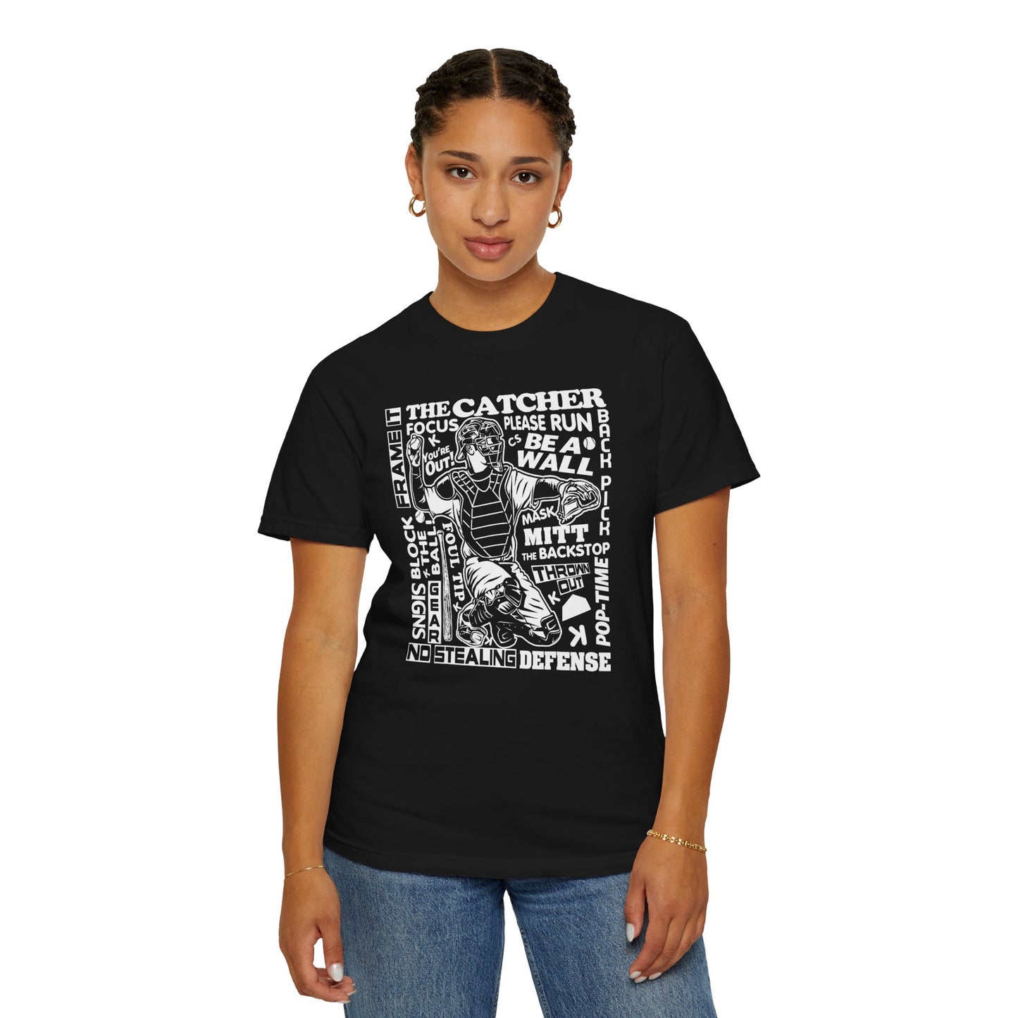 Catcher Graphic T-Shirt — Vintage-Inspired Baseball Catcher Design