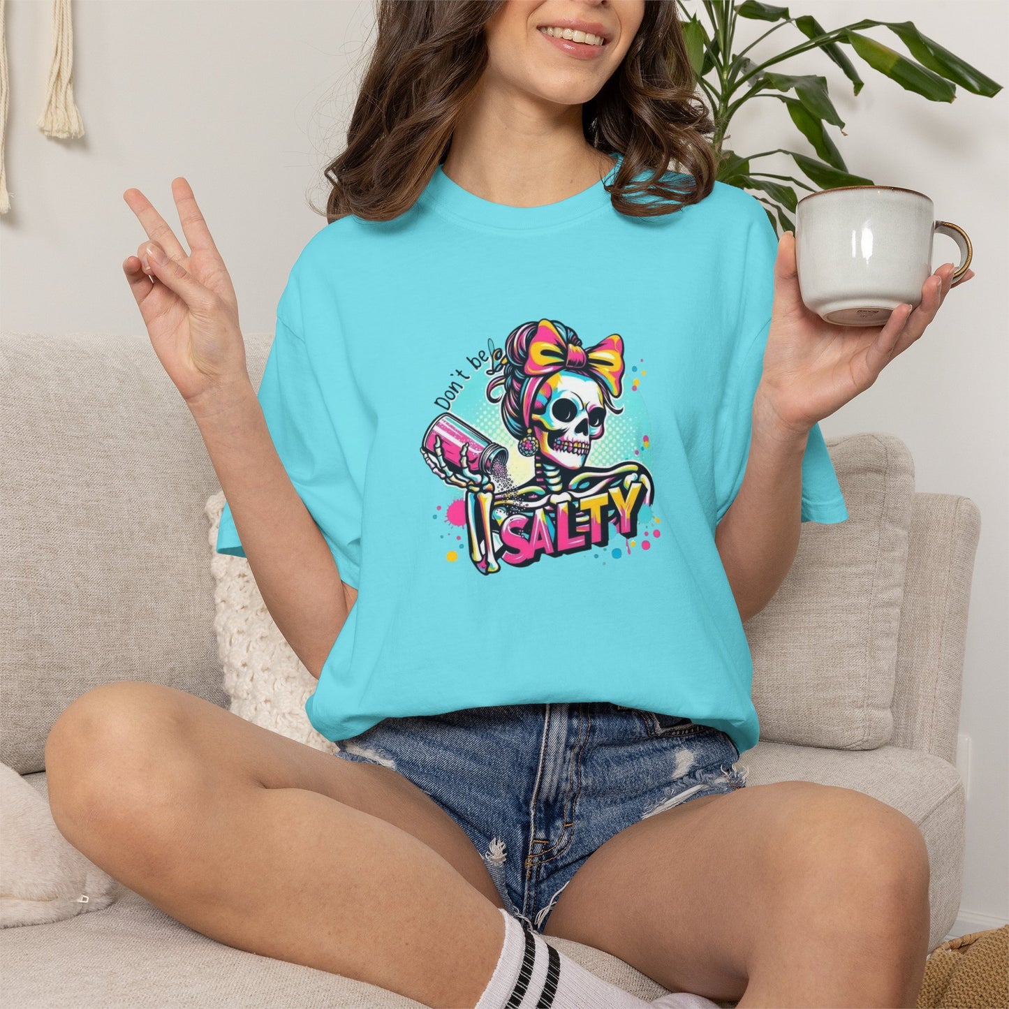 Salty Skull Graphic T-Shirt — Retro Neon Kawaii Skull Tee