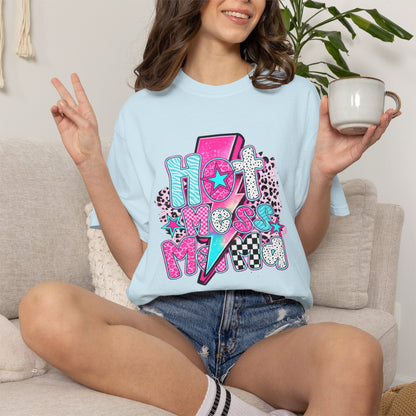 Retro Hot Mess Mama T-Shirt — Pink Lightning Graphic Tee