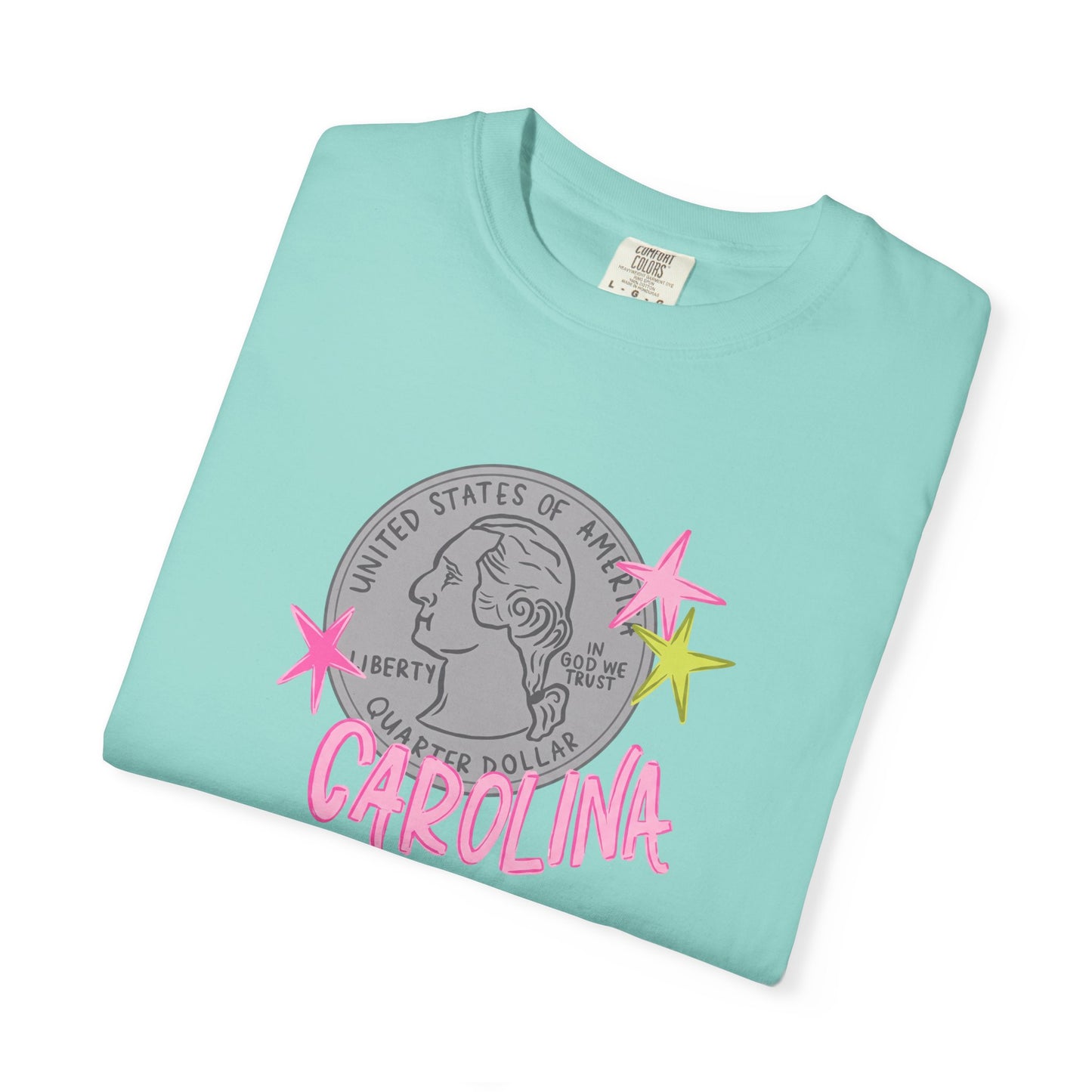 California Coin Graphic Tee — 'California' Retro Neon Stars T-Shirt