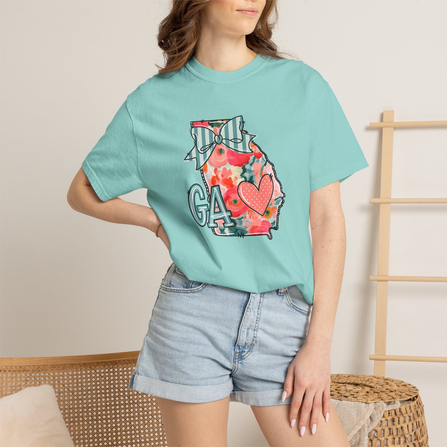 Georgia Floral State T-Shirt — GA Heart Bow Design