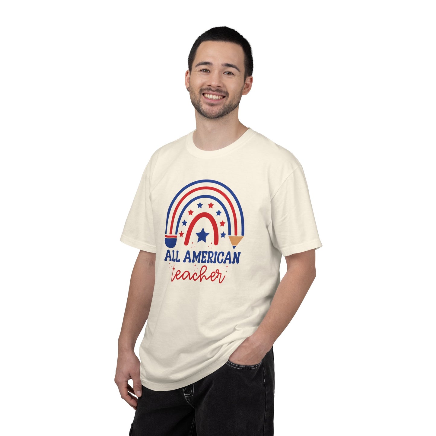 All American Teacher T-Shirt — Patriotic Rainbow Teacher Top