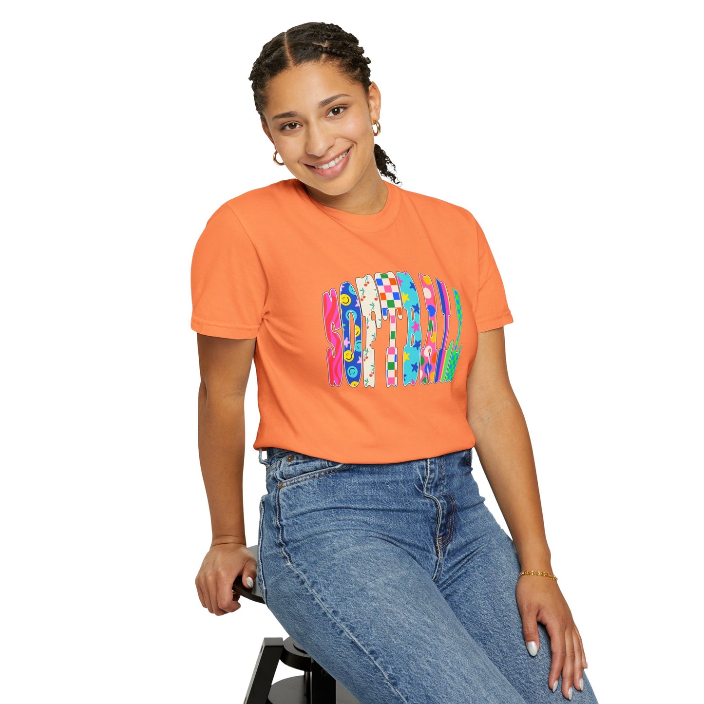 Smile Block Graphic T-Shirt — Colorful Patterned 'SMILE' Design