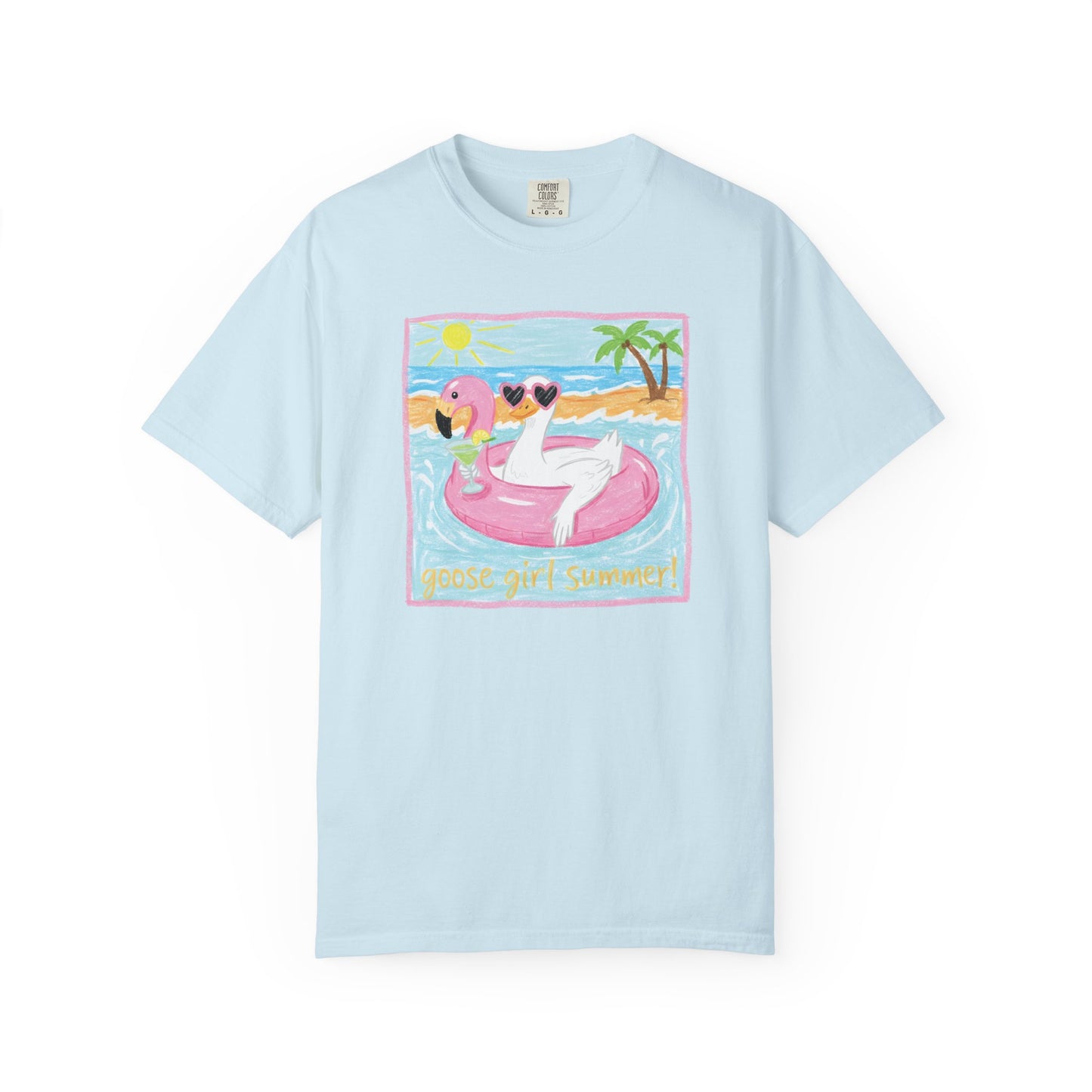 Summer Flamingo Pool Float T-Shirt – ‘Good Vibes & Sunshine’ Beach Tee
