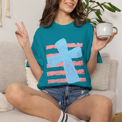 Cross & Stripes T-Shirt — Retro Coastal Church Graphic Tee