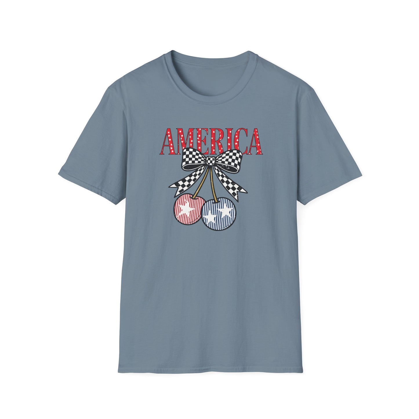 America Cherry Graphic T-Shirt – Patriotic Stars & Stripes Fourth of July Tee