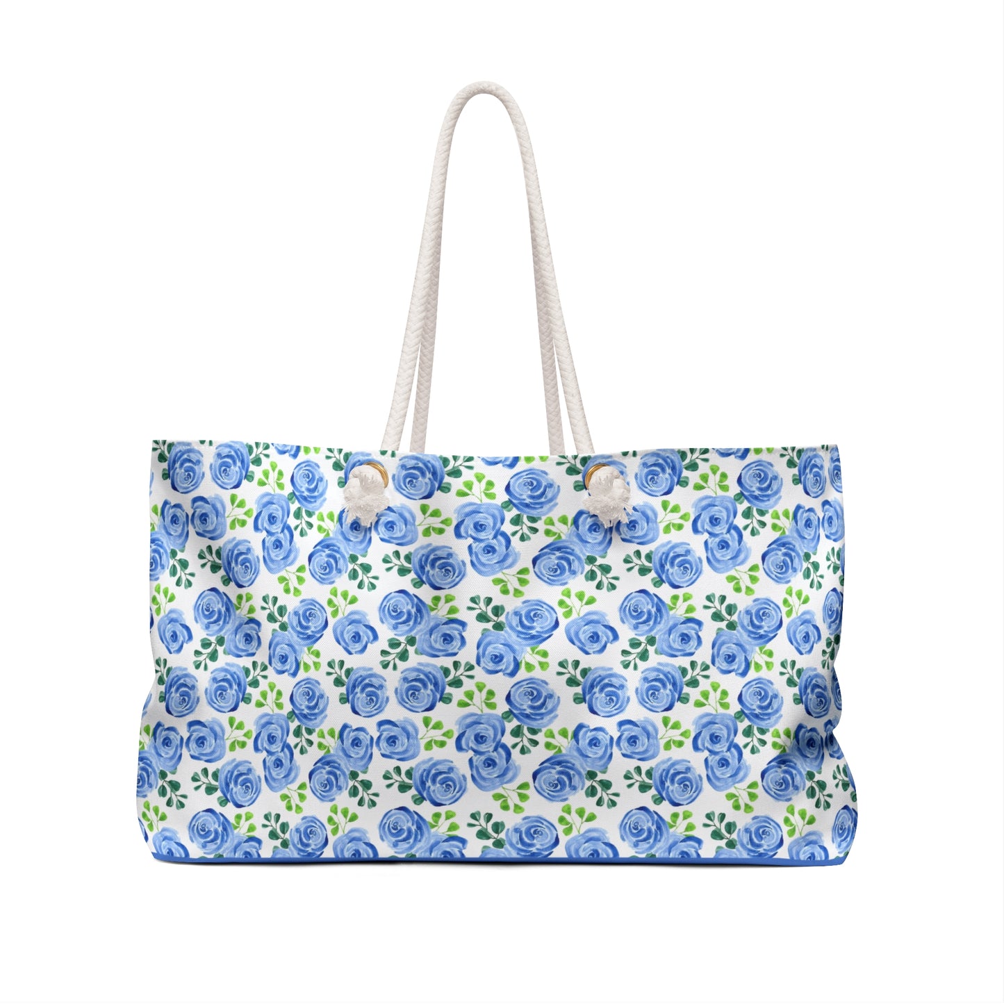 Blue Rose Floral Weekender Bag — Large Floral Travel Tote for Beach & Weekend Getaways