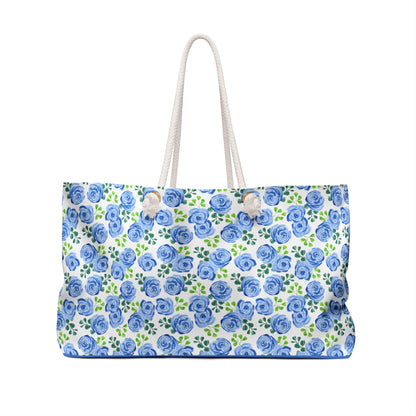Blue Rose Floral Weekender Bag — Large Floral Travel Tote for Beach & Weekend Getaways