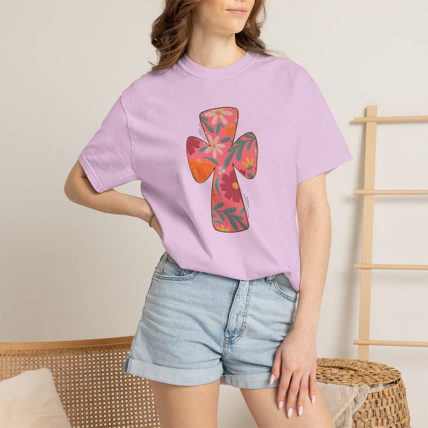 Floral Cross T-Shirt — Tropical Flower Graphic Tee
