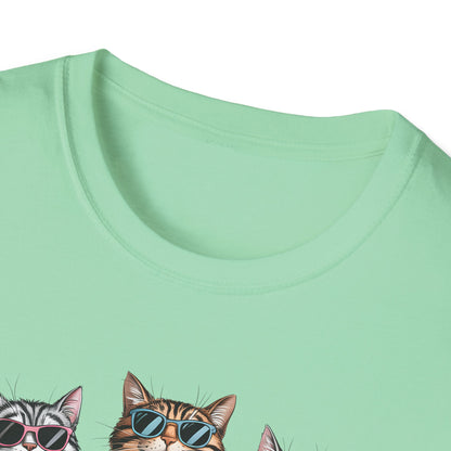 Funny Cats in Bathing Suits T-Shirt — Retro Trio Cat Beach Tee