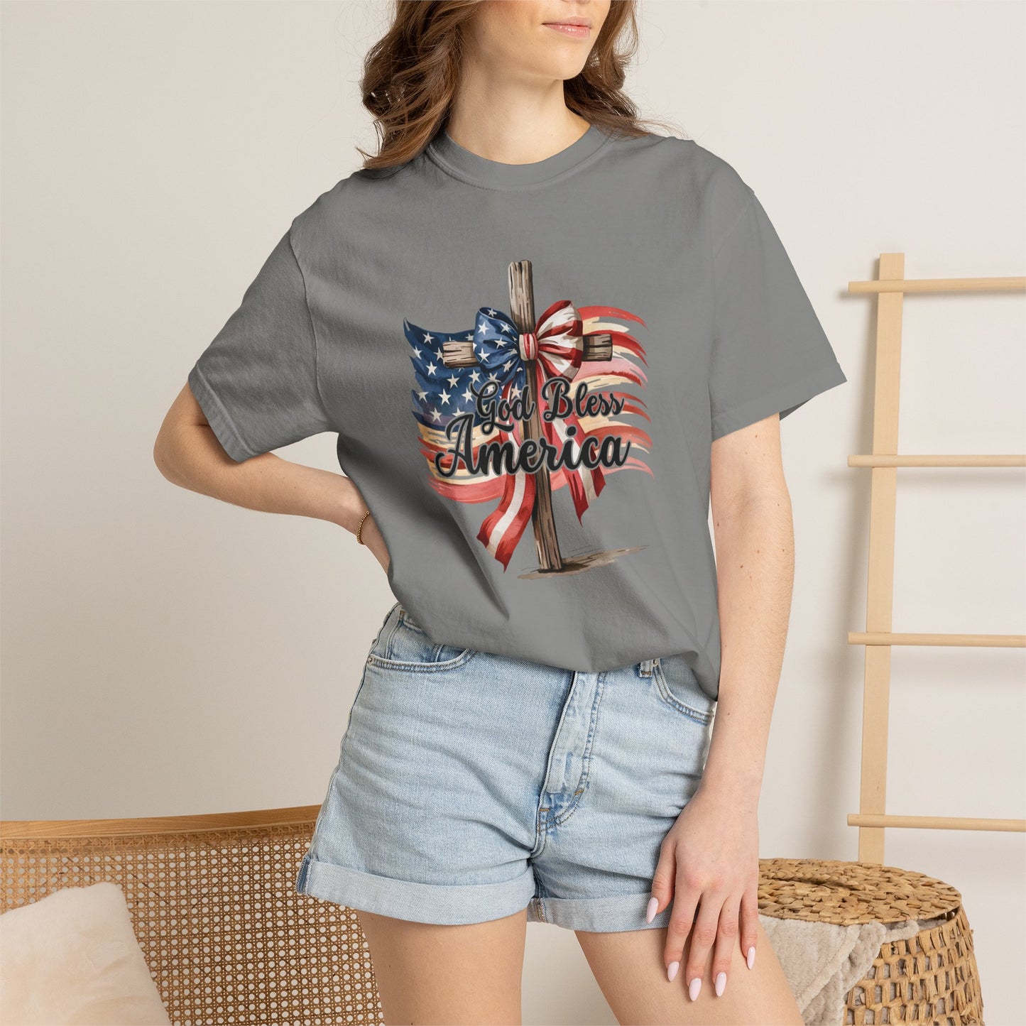 God Bless America Flag & Cross T-Shirt