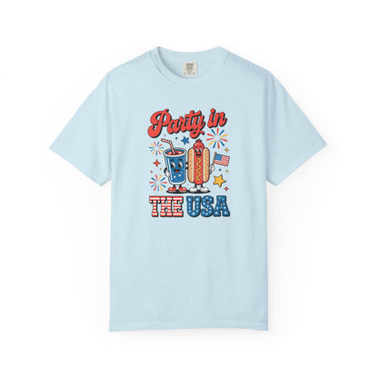 Party in the USA T-Shirt — 4th of July Hot Dog & Soda Graphic Tee