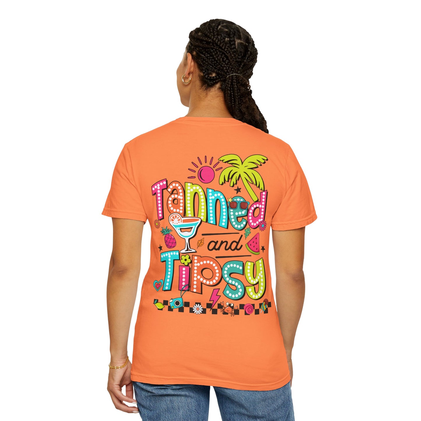 T-Shirt — "Tanned and Tipsy" Colorful Tropical Cocktail Tee