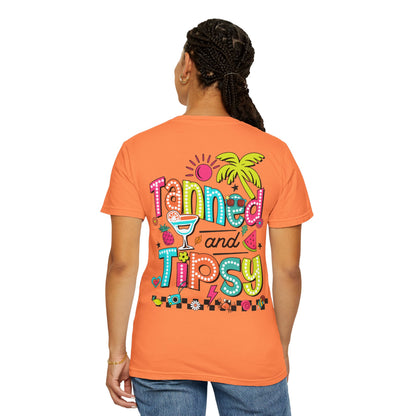 T-Shirt — "Tanned and Tipsy" Colorful Tropical Cocktail Tee