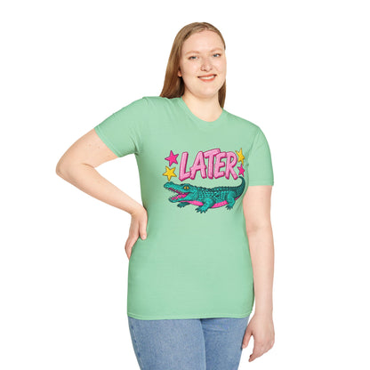 Later Alligator T‑Shirt — Retro Cartoon Gator "Later/After A While" Graphic Tee
