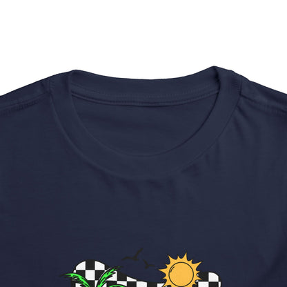 Toddler Tee — "Beach Vibes" Surfboard & Palm Tree Graphic