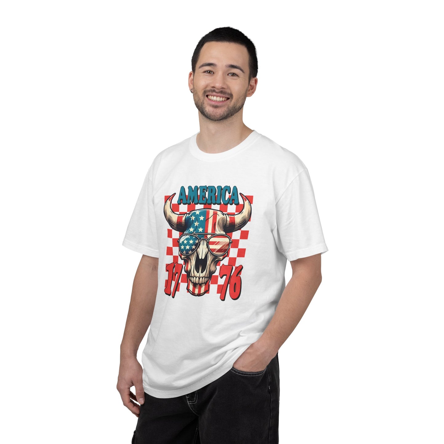 America 1776 Bull Skull T-Shirt — Patriotic Flag Graphic Tee for 4th of July