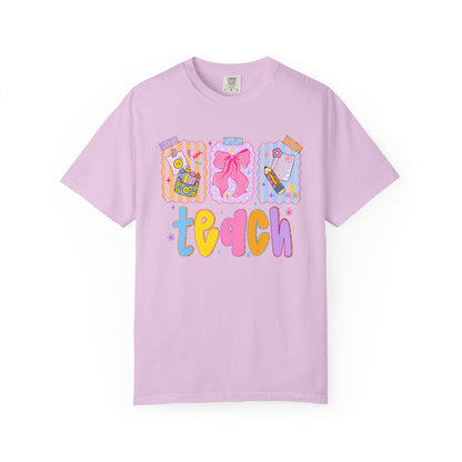 Teacher Gift T‑Shirt — Colorful 'Teach' Classroom Apple & Supplies Design