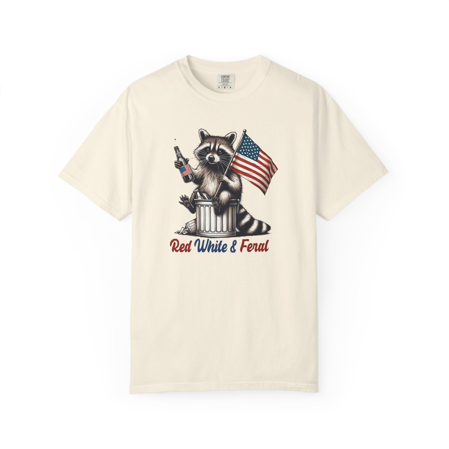 Patriotic Raccoon T-Shirt — "Red White & Feral" American Flag Graphic