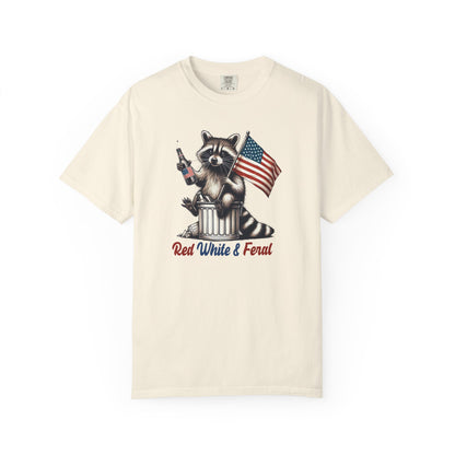Patriotic Raccoon T-Shirt — "Red White & Feral" American Flag Graphic