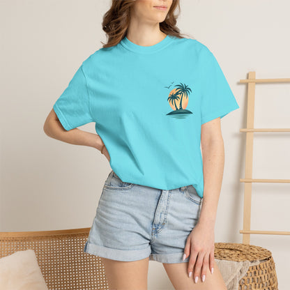 Palm Island Sunset T-Shirt — Tropical Beach Graphic Tee