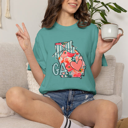 Georgia Floral State T-Shirt — GA Heart Bow Design