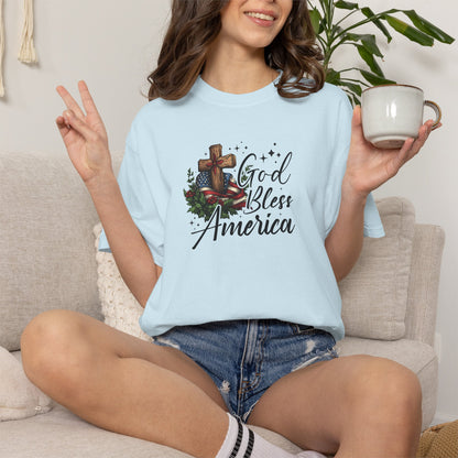 God Bless America Cross T-Shirt — Patriotic Christian Tee