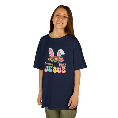 Kids Tee — "Hippie Bunny Jesus" Pastel Easter Graphic