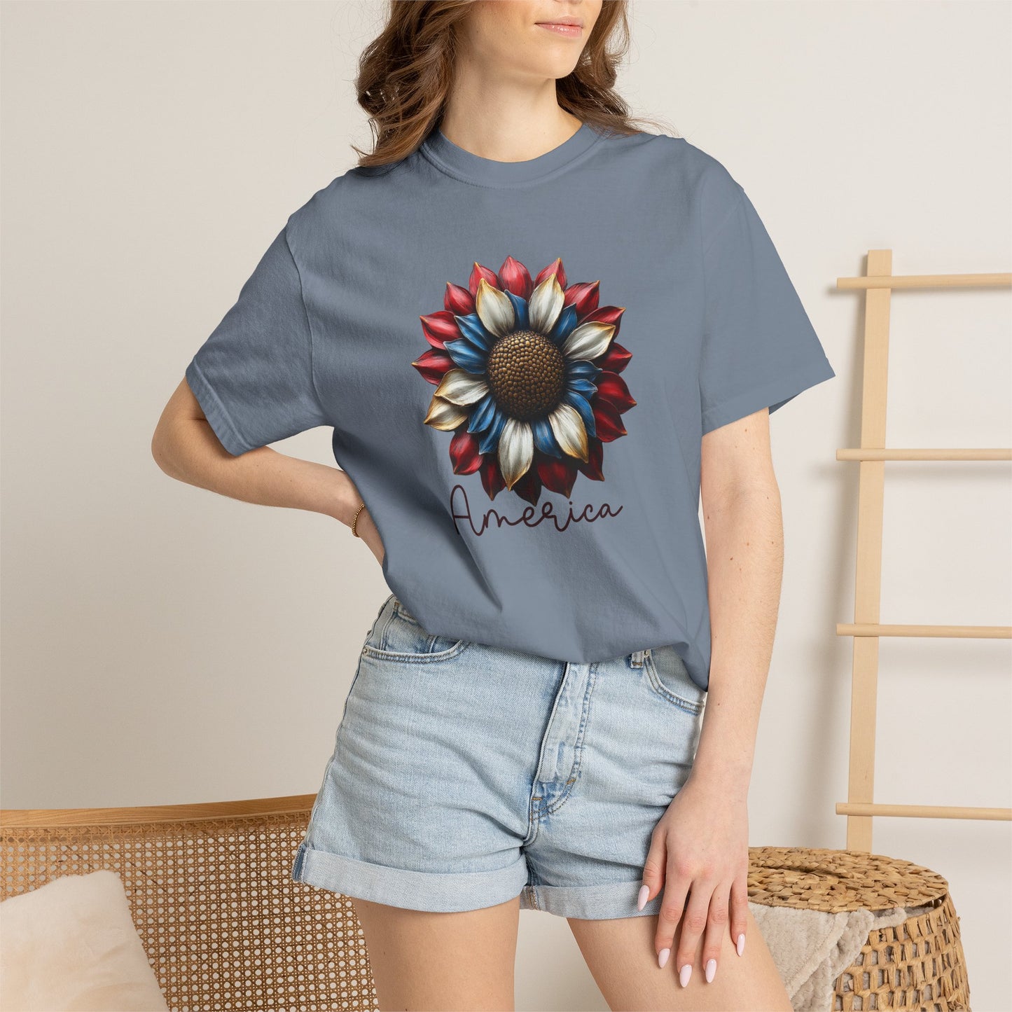 America Sunflower T-Shirt — Patriotic Red White Blue Floral Tee