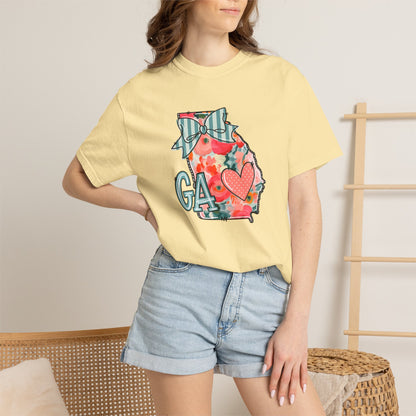 Georgia Floral State T-Shirt — GA Heart Bow Design