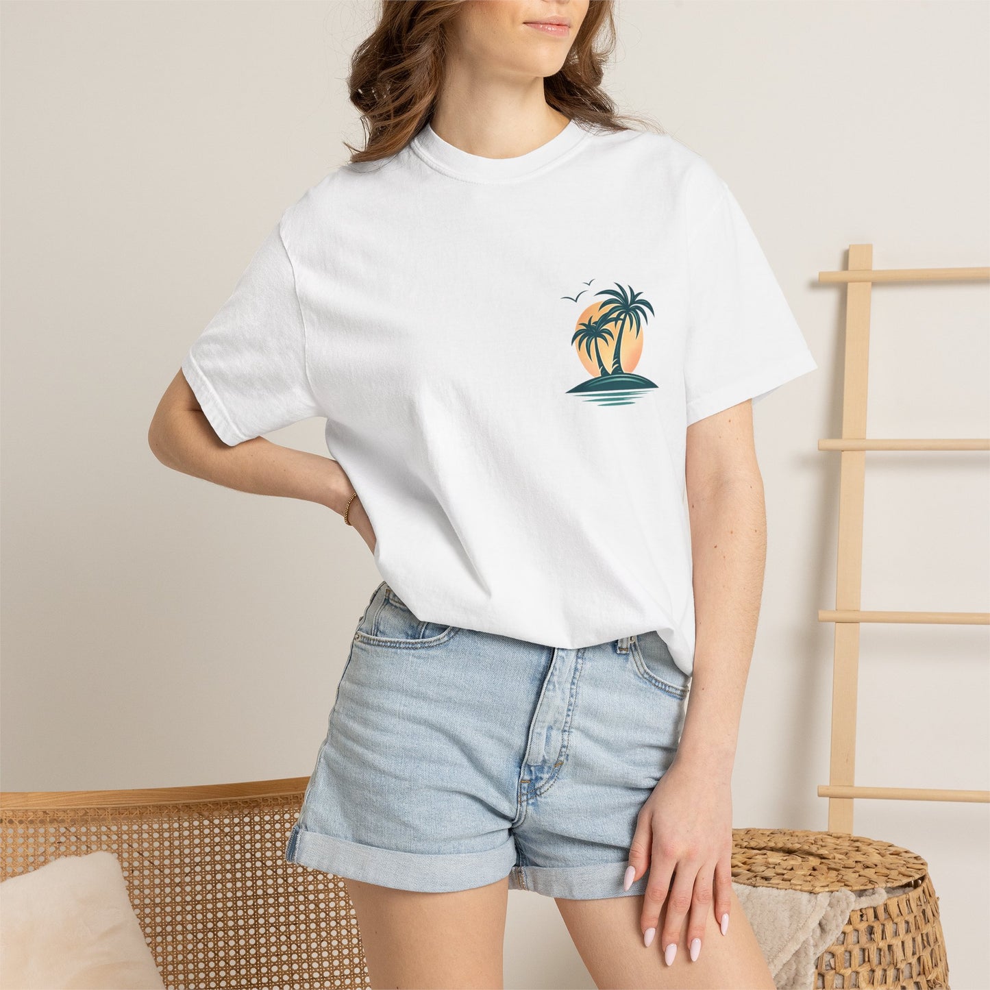 Palm Island Sunset T-Shirt — Tropical Beach Graphic Tee