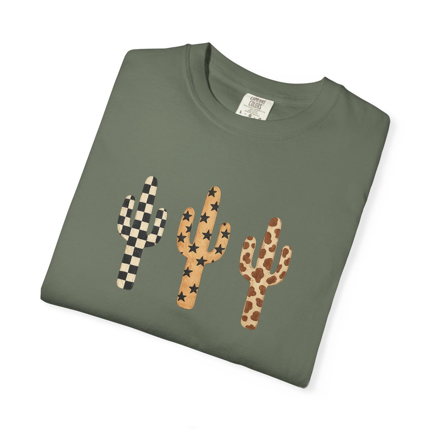 Cactus Trio Graphic T-Shirt — Checkerboard & Leopard Desert Tee