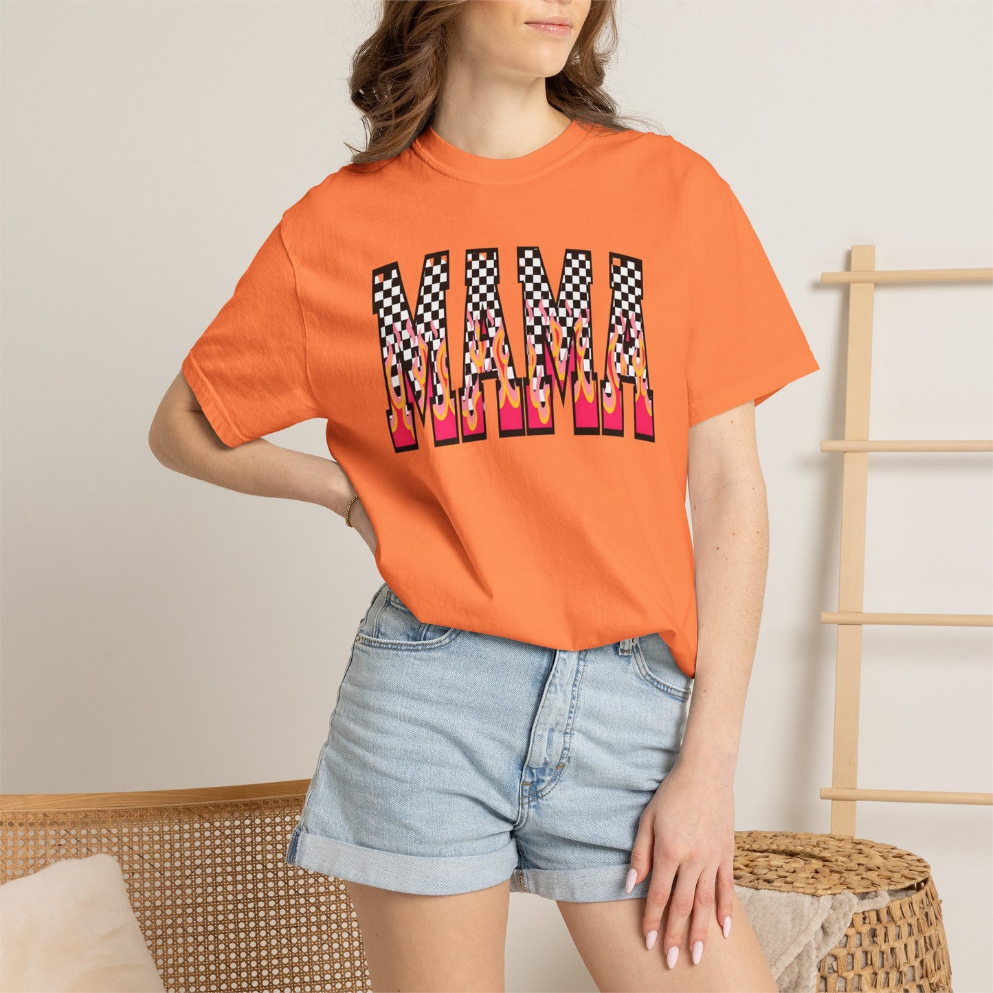 Mama Graphic T-Shirt — Checkerboard & Flame Retro Tee