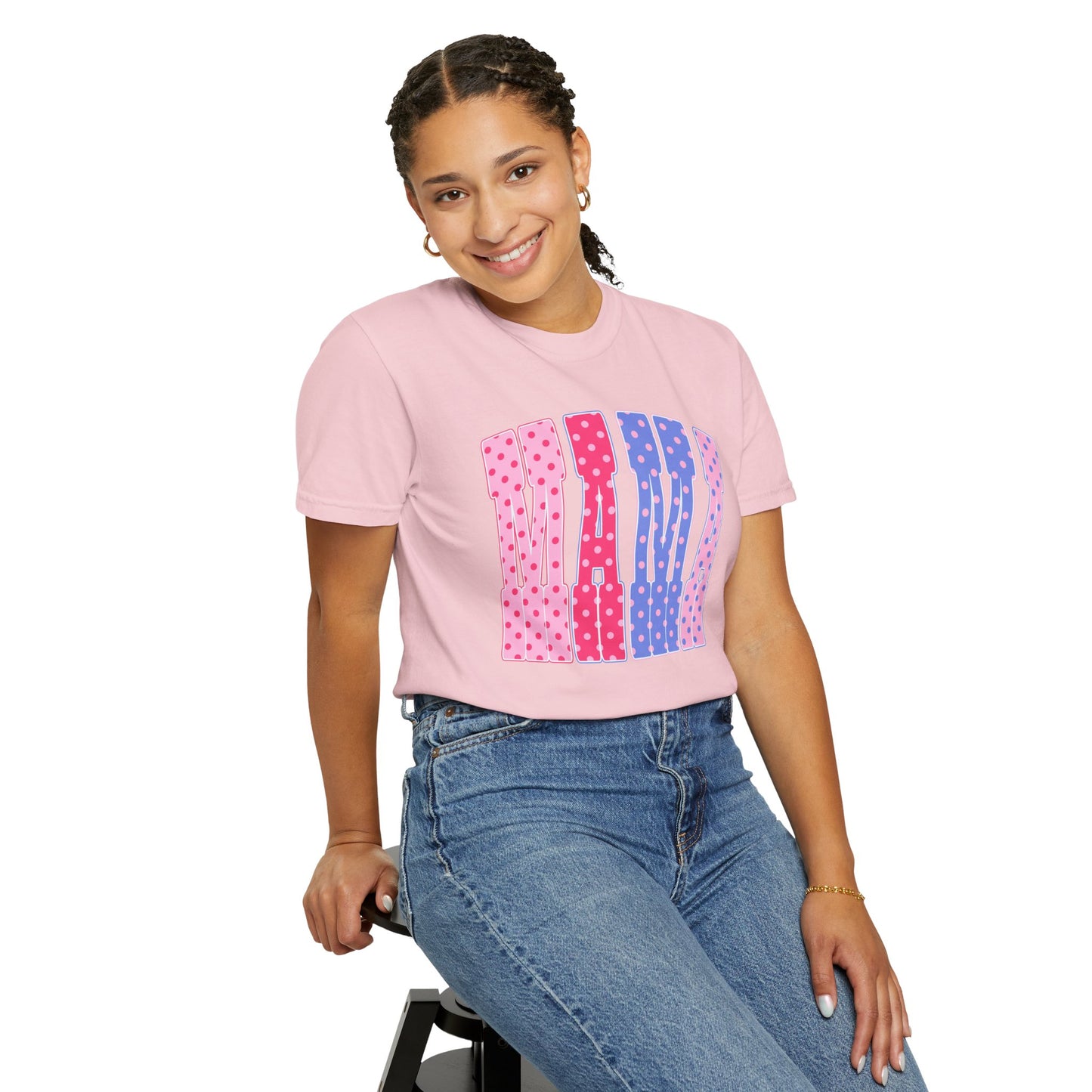 Mama Polka Dot Graphic T-Shirt — Pink & Purple Retro Mother's Day Tee