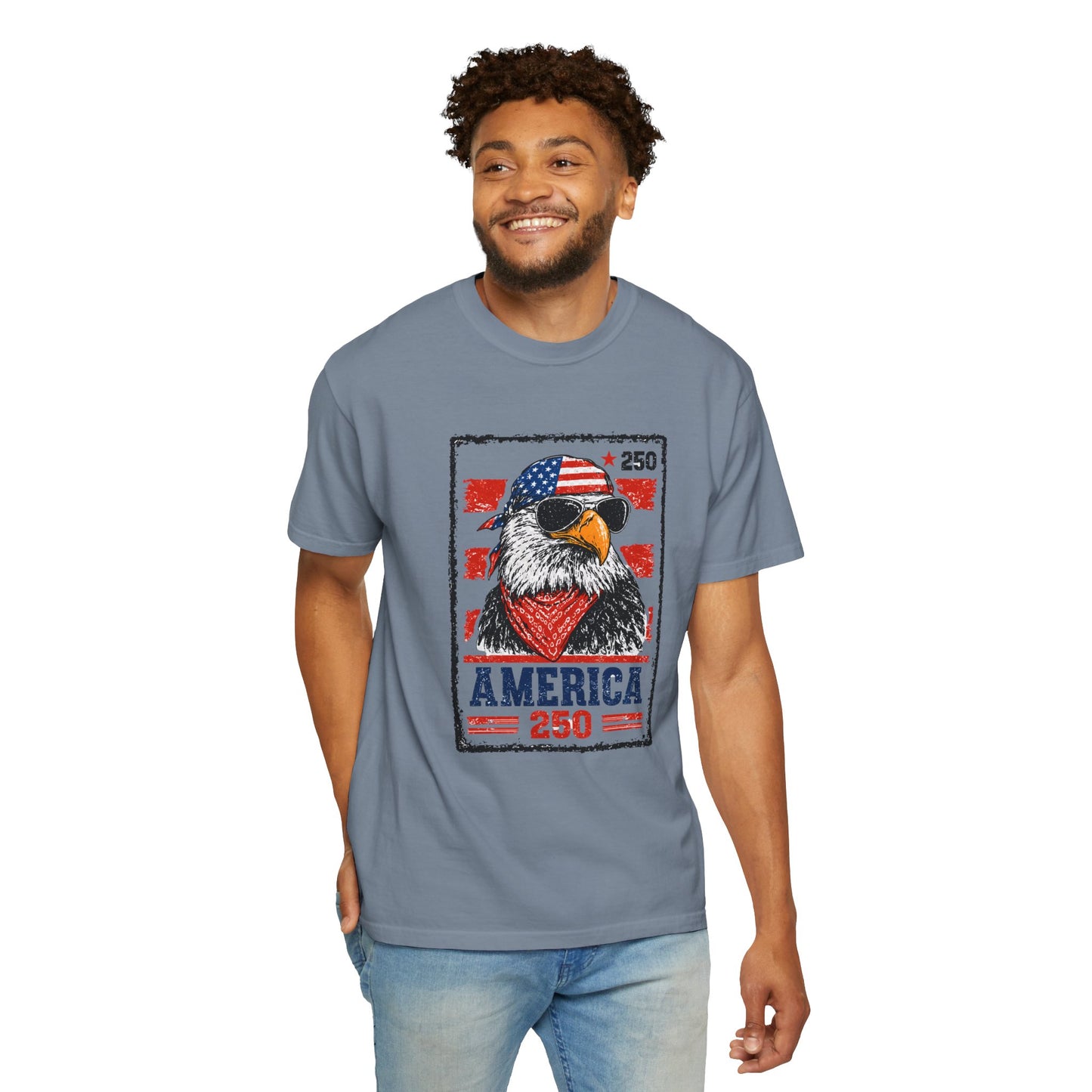 America 250 Eagle T-Shirt — Patriotic USA Flag Stamp Design