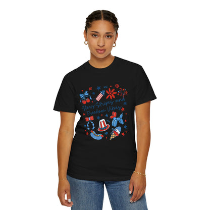 Patriotic 4th of July T-Shirt — "Stars, Stripes and Freedom Vibes" Graphic Tee