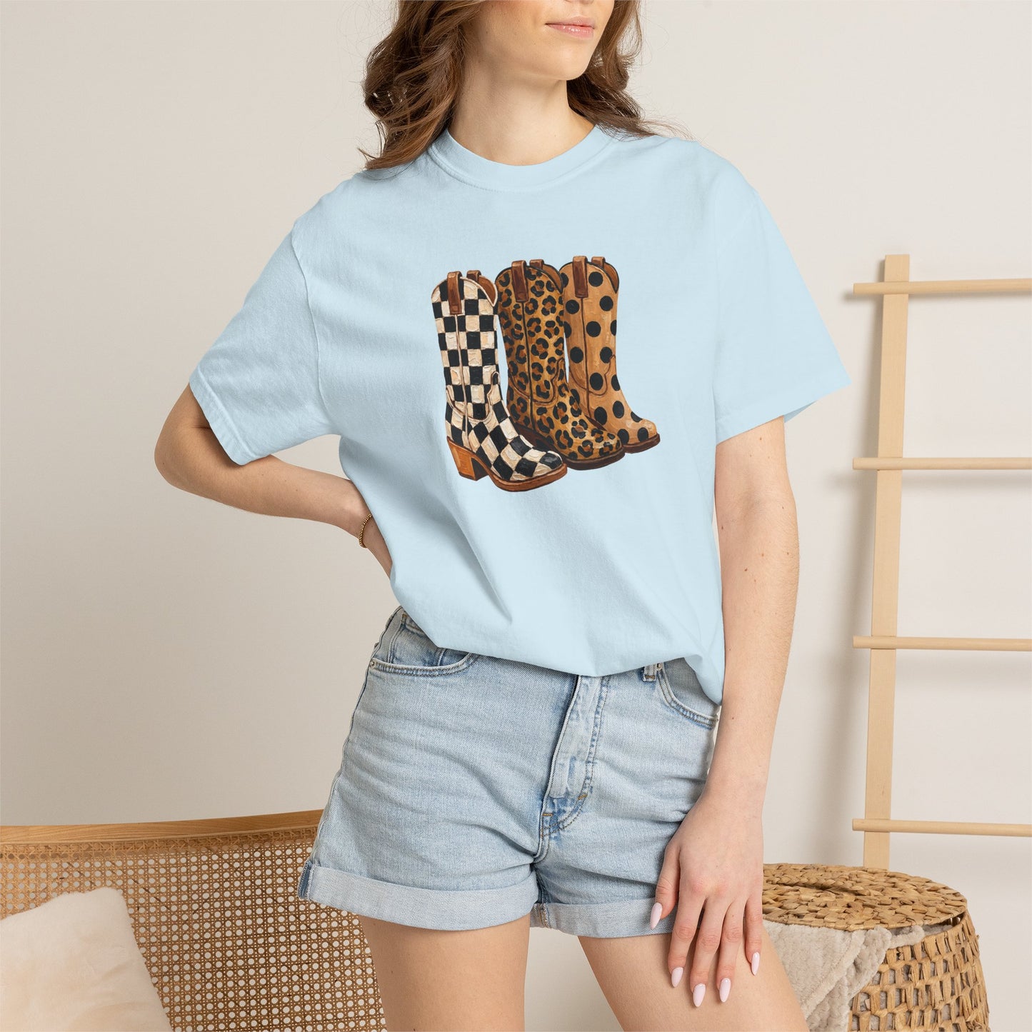 Cowgirl Boots Graphic T-Shirt — Checker & Leopard Print Western Tee