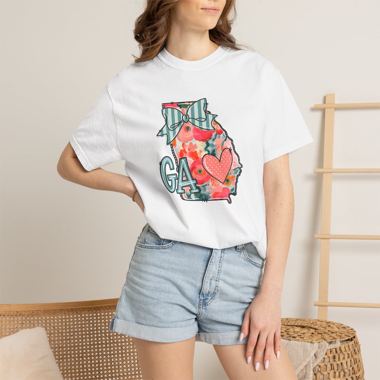 Georgia Floral State T-Shirt — GA Heart Bow Design