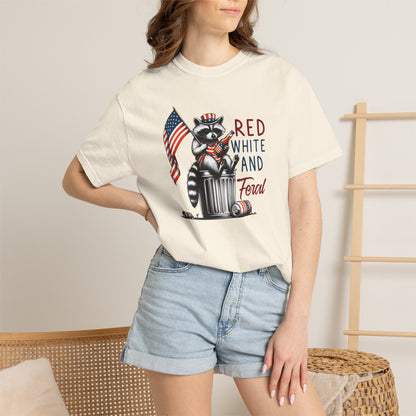 T-Shirt — 'Red, White and Feral' Raccoon American Flag Graphic