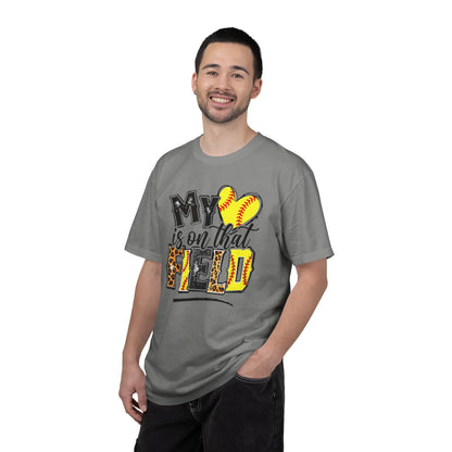 Softball Mom T-Shirt - "My Heart is on That Field" Leopard Stitch Design