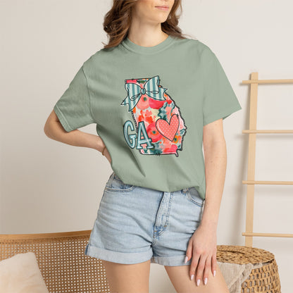 Georgia Floral State T-Shirt — GA Heart Bow Design