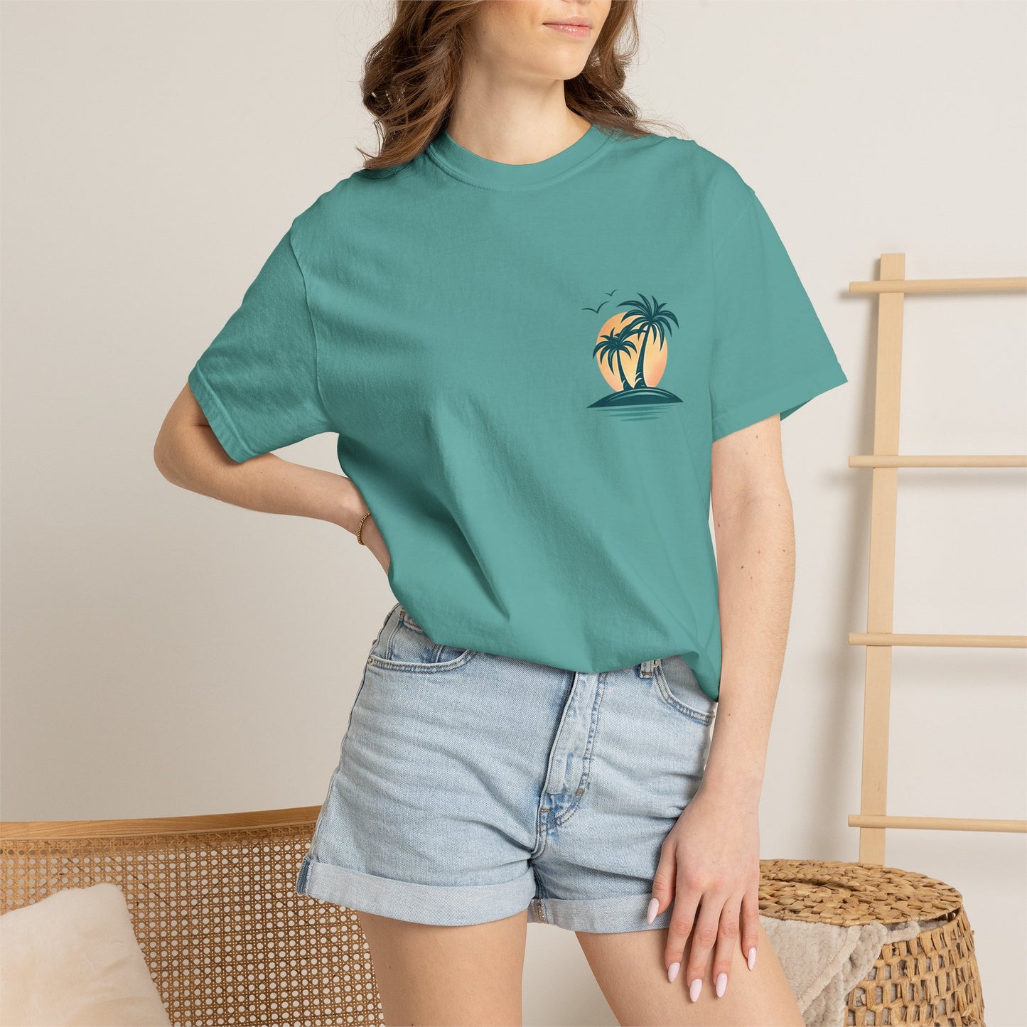 Palm Island Sunset T-Shirt — Tropical Beach Graphic Tee