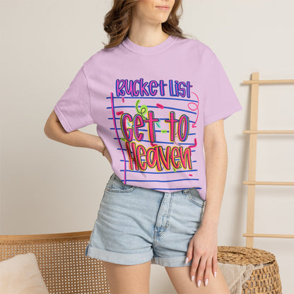 Get to Heaven T-Shirt — "Bucket List" Colorful Notebook Graphic