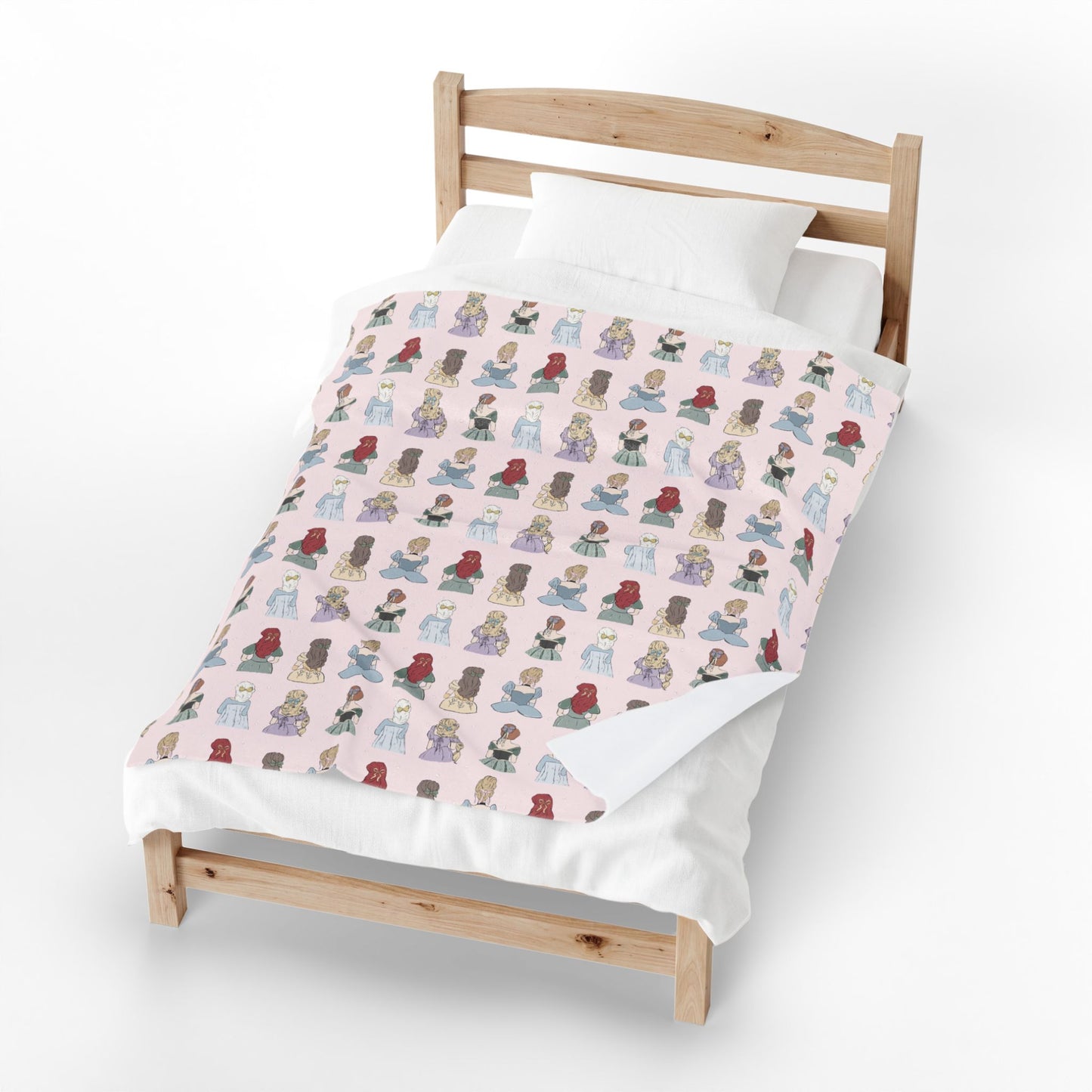 Princess Pattern Velveteen Plush Blanket – Cute Fairy Tale Dolls on Pink