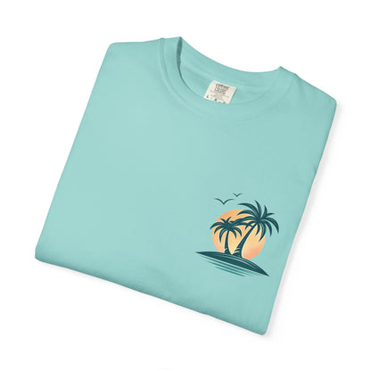 Palm Island Sunset T-Shirt — Tropical Beach Graphic Tee