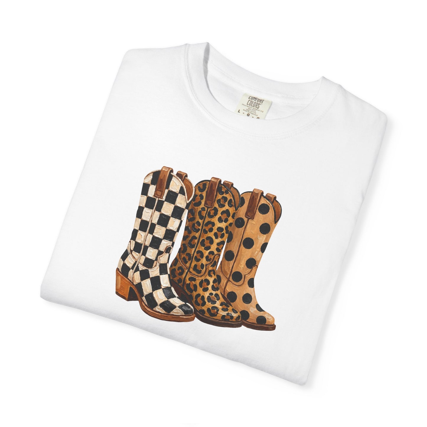 Cowgirl Boots Graphic T-Shirt — Checker & Leopard Print Western Tee