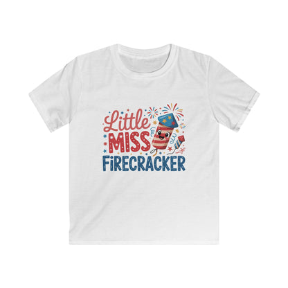 Kids T-Shirt – "Little Miss Firecracker" Patriotic 4th of July Tee for Girls