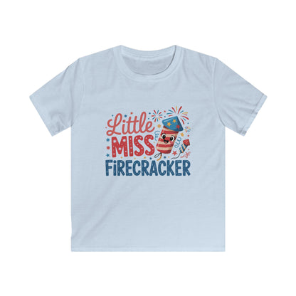 Kids T-Shirt – "Little Miss Firecracker" Patriotic 4th of July Tee for Girls